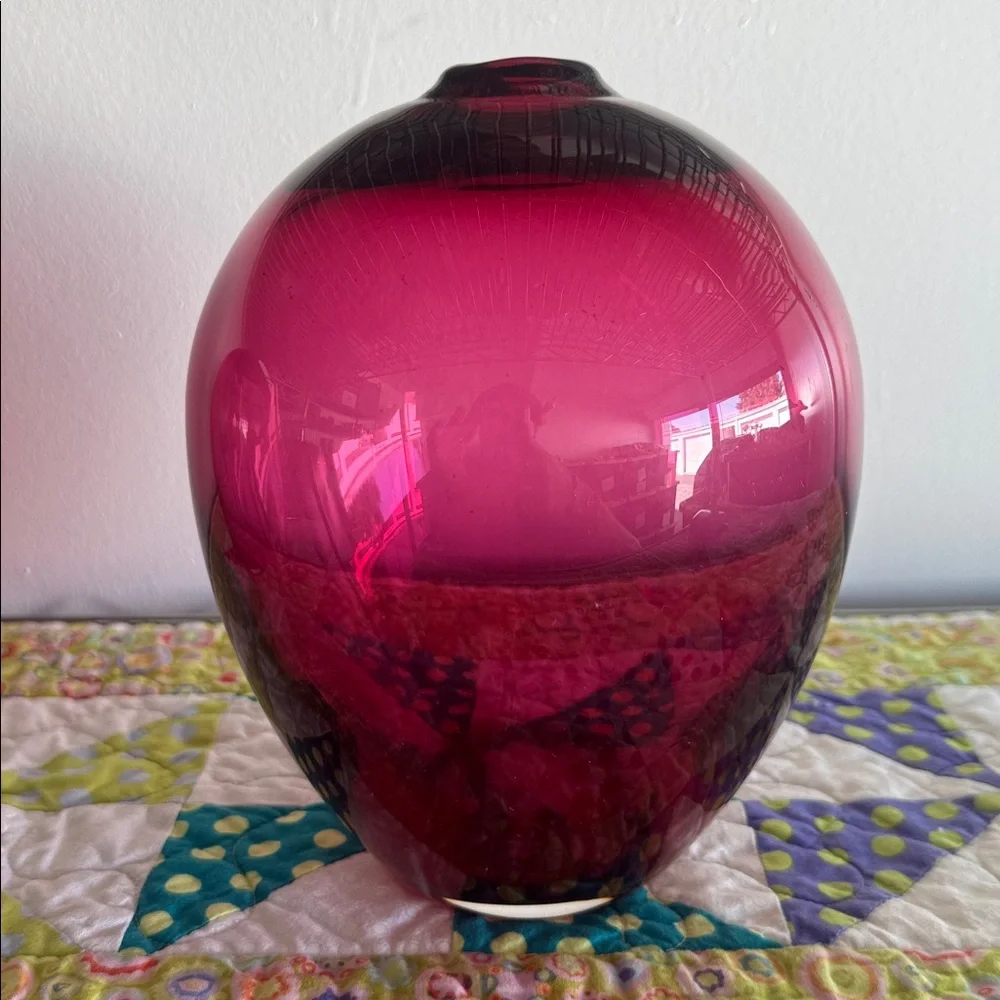 Pilgrim Vintage Hand-Blown Pink Cranberry Art Glass Vases Mid Century Modern MCM